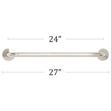 Stainless Steel Wall Mount Shower Grab Bar, 1.25" Diameter, Polished, 24"