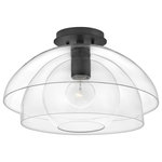 Hinkley Lighting - Lotus Medium Semi-Flush Mount in Black - Lotus reveals itself in layers of three concentric clear glass shades nested together in a unique and alluring shape. A true shapeshifter  Lotus can be installed as a pendant or close to the ceiling. Available in either Heritage Brass or Black finish options  this transitional design grows even more glamorous when illuminated.&nbsp