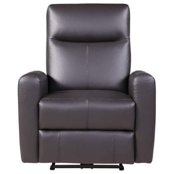 Modern Recliner, Comfortable Genuine Leather Seat With Sloped Arms, Brown