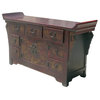Altar Console Buffet Table CaoZhou Antique Red Gold Paint TV Stand Cabinet