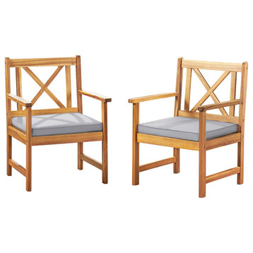 Manchester Acacia Wood Chairs With Cushions, Set of 2