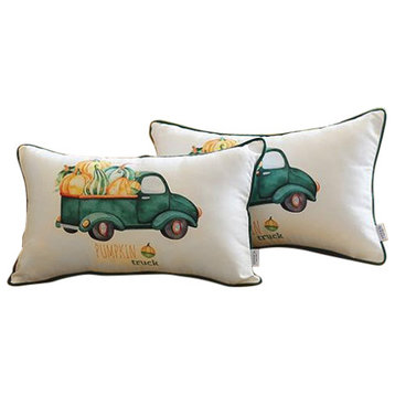 Set Of 2 20"  Pumpkin Truck Lumbar Pillow Cover In Multicolor