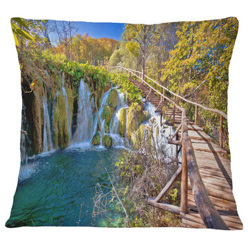 Autumn in Plitvice Lakes Landscape Photo Throw Pillow, 18"x18"