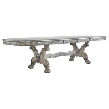 Benzara BM261780 Dining Table With Scrolled Motifs and Claw Feet, Silver