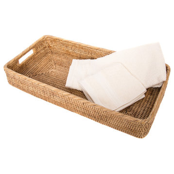 Artifacts Rattan Rectangular Tray With Rounded Corners, Honey Brown