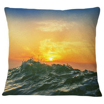 Bright Sunlight and Glowing Waves Beach Photo Throw Pillow, 16"x16"