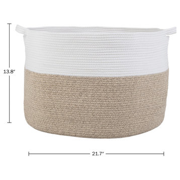Extra-Large Cotton Rope Basket With Handles for Laundry, Blanket and Toy Storage