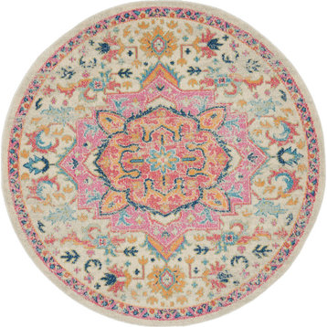 Nourison Passion 4' x Round Ivory Pink Bohemian Indoor Area Rug