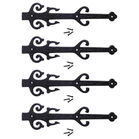 Poseidon 12" Faux Wrought Iron Strap Hinge Garage Gate Door Decor Pack of 4