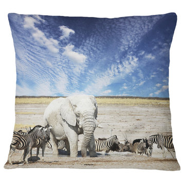 Huge White Elephant and Zebras Abstract Throw Pillow, 18"x18"