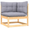 vidaXL Patio Furniture Outdoor Sectional Sofa with Gray Cushions Solid Wood Pine