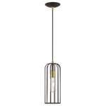 Livex Lighting - Glenbrook 1 Light Bronze With Antique Brass Accents Pendant - The stunning dimension of the Glenbrook single light pendant makes this contemporary design a modern home lighting choice. The open design of the bronze finish cage shade with antique brass finish accents allows an easy flow of light to shine over a kitchen setting.
