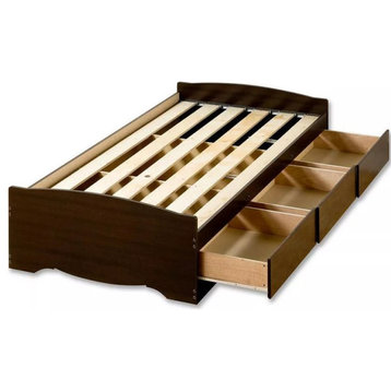 Prepac Manhattan Wooden Twin XL Platform Storage Bed in Espresso