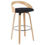 Armen Living - Sonia Swivel Bar Height Stool With Black and Patterned Oak - Add a touch of mid-century modern magic to your home with the Sonia Swivel Stool Collection ' a seamless blend of style, support, and smart functionality. Designed with comfort and versatility in mind, Sonia features a smooth 360-degree swivel that allows for easy conversation and effortless movement. Whether you're enjoying breakfast at the kitchen island or hosting guests at the bar, the Sonia makes every seat the best in the house. The curved low backrest is engineered for ergonomic support, with an open-back design that promotes breathability and modern visual appeal. The seat is generously padded with high-density foam and upholstered in a variety of elegant options ' including soft black velvet, textured blue performance fabric, or rich faux leather in neutral tones. Each variant is crafted for long-lasting comfort with easy-care convenience. Sonia's layered wood frame is available in multiple premium finishes ' choose from warm walnut, contemporary patterned oak, or sleek black wood finish ' offering timeless character to match a variety of decor themes. The sleek chrome footrest not only enhances the stool's silhouette but also provides practical support and style. Available in both counter height (26") and bar height (30"), the Sonia Swivel Stool fits effortlessly into a wide range of interiors, from retro-inspired kitchens to modern, minimalist bars. It's the perfect mix of comfort, design, and everyday function.