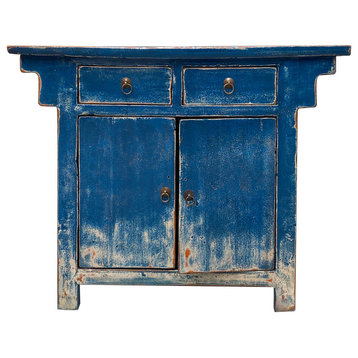 Chinese Oriental Distressed Bright Blue Credenza Side Foyer Table Hcs7492