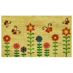 Natural Coir Blossoming Floral Outdoor Rectangular Welcome Doormat 18 x  30