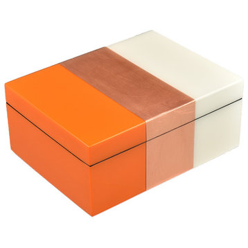 Lacquer Medium Box, Orange, Copper Leaf And White