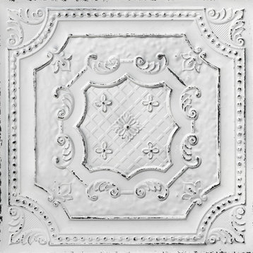 Elizabethan Shield Faux Tin Ceiling Tile - 24 in x 24 in, Pack of 10, #DCT 04, Old Black White