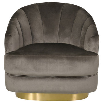 Caily Modern Glam Channel Stitch Velvet Club Chair, Gray and Copper