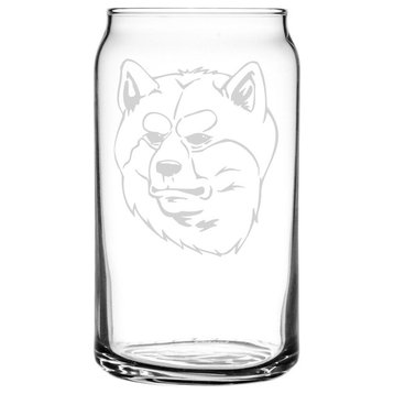 Akita Inu, Japanese Dog Themed Etched All Purpose 16oz. Libbey Can Glass