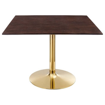 Modway Verne 40" Square Modern Wood & Metal Dining Table in Cherry Walnut/Gold