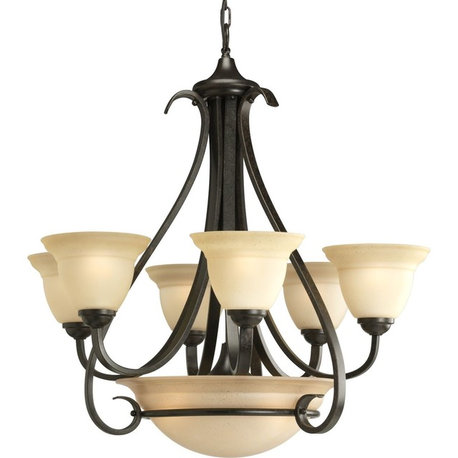 Progress Lighting Torino 6-Light 2-Tier Chandelier, Forged Bronze