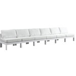 Meridian Furniture - Nizuc Water Resistant Patio Modular Straight Sofa, White, 6-Piece: 6 Armless Chair, White Aluminum Frame - Pick and choose your favorites from the Nizuc collection to create a modular seating group the whole gang will enjoy. The sturdy aluminum frame provides dependable support for friends and family as they relax and unwind, and the resilient white water resistant fabric stands up to the elements without losing its beautiful demeanor, so you can count on it lasting for the long haul. Latches beneath these seating pieces help you easily attach them to one another for convenient setup.
