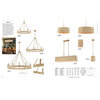 Abaca 5-Light Linear Chandelier, Satin Brass With Abaca Rope