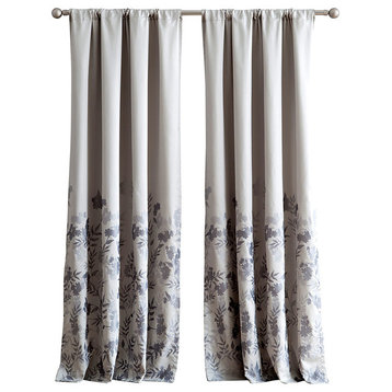 Isabelle Jacquard 84" Window Curtain With Rod Pocket, Single Panel, Gray