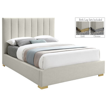 Pierce Linen Textured Fabric Upholstered Bed, Beige, King