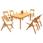 Teak Deals - 7-Piece Outdoor Teak Dining Set: 60" Rectangle Table, 6 Surf Folding Arm Chairs - Set includes: 60" Rectangle Dining Table and 6 Folding Arm Chairs.