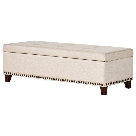 GDF Studio Gisele Tufted Cover Beige Fabric Storage Ottoman