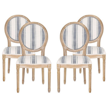 Lariya French Country Fabric Dining Chairs (Set of 2), Dark Blue Line + Natural