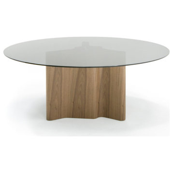 Modrest Kaye Modern Walnut + Glass 59" Round Dining Table