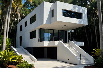 Inspiration for a mid-sized contemporary three-story exterior home remodel in Miami