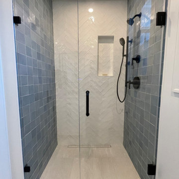 Curbless Shower, Contrasting Tile, Custom Glass Door