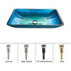 Irruption Blue Rectangle Glass Vessel Bathroom Sink, PU Drain, Chrome