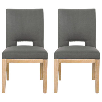 Contemporary Fabric Upholstered Dining Chairs, Set of 2, Deep Gray/Weathered Natural