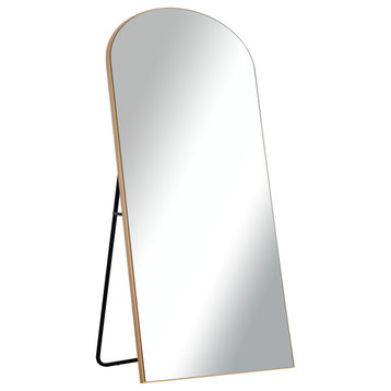 Arched Full Length Wood Framed Floor Mirror, Gold, 71"x31.4"