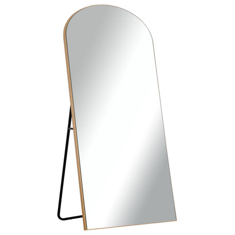 Arched Full Length Wood Framed Floor Mirror, Gold, 71" X 31.4"