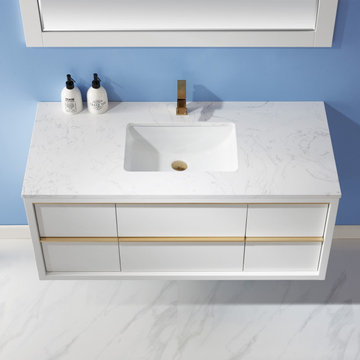 Morgan 48" Single Bathroom Vanity Set in White and Composite Carrara White Stone
