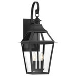 Savoy House - Jackson Black With Gold Highlighted 3-Light Outdoor Sconce, 11x26 - This Savoy House Jackson 3-light outdoor wall lantern is the perfect way to easily boost your home’s curb appeal. It is crafted in a classic, timeless style with boldly angled curves, eye-catching pierced metal detail and a dramatic shepherd’s hook. Panes of clear glass ensure a bright, beautiful glow and a generously sized backplate will help to cover any holes left from replacing previous fixtures. Jackson is finished in black with gold highlights to go well with anything and add a touch of glamour. Use this lantern beside your front and side doors or above your garage door. This fixture is 10.88" wide and 25.5" tall. It extends 11.75" from the wall. Uses 3 candelabra size bulbs of up to 40 watts each (not included).
