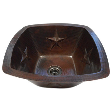 Aged Copper 15" Square Copper Kitchen Wet Bar Sink STAR Design Drain Included
