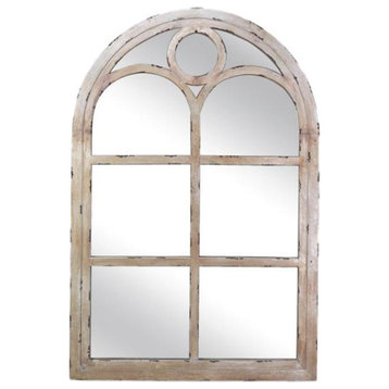 Large Distressed Silver Wood Arch Wall Mirror 36 in Cathedral Antique Style