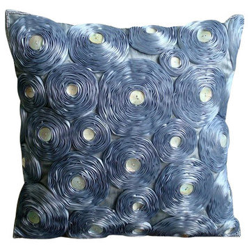Grey Decorative Pillows Ribbon Embroidery 20"x20" Art Silk, Vintage Paradise
