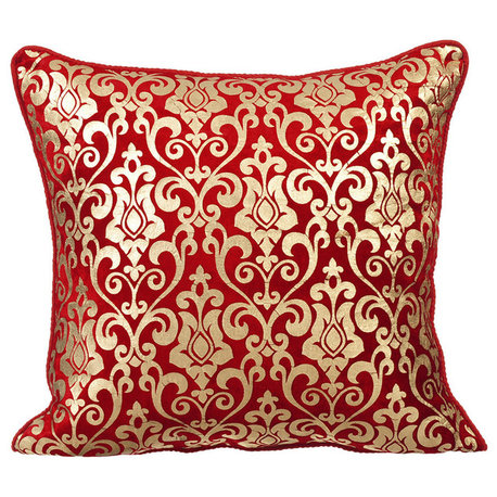 Damask 22"x22" Velvet Red Decorative Pillows Cover, Red Festive