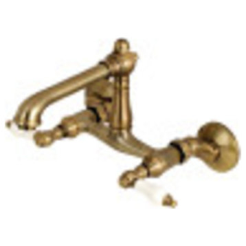 Kingston 6" Adjustable Center Wall Mount Kitchen Faucet, Antique Brass