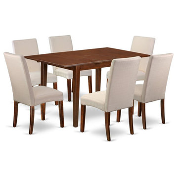 East West Furniture Picasso 7-piece Wood Dining Set in Mahogany/Cream