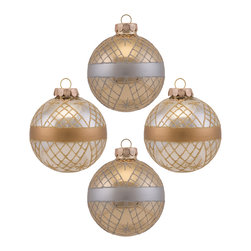 Home Decorators Collection 3.25 In. Champagne Diamond Patterned Baubles with Mid - Christmas Ornaments