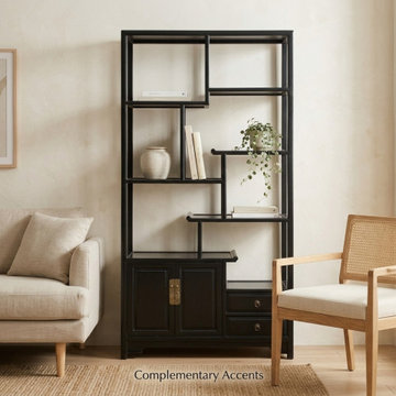 Oriental Asymmetrical Black Lacquer Shelving Display Cabinet Divider ws4985